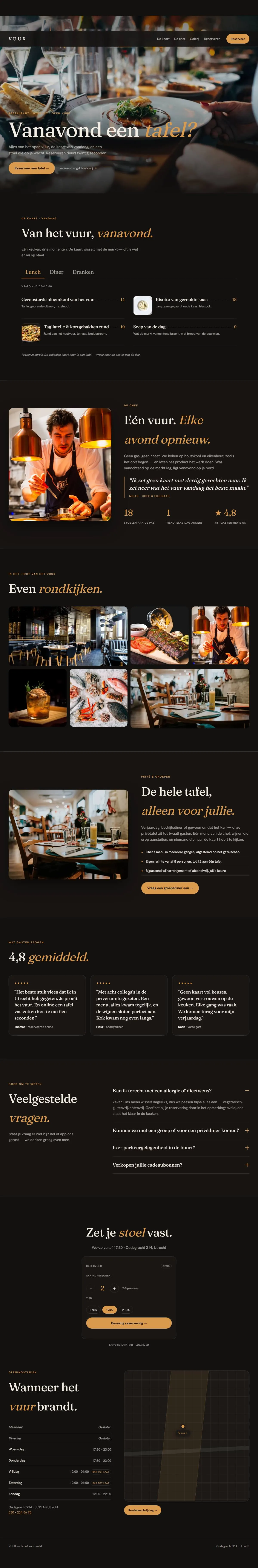 Voorbeeldsite Vuur — donker en cinematografisch