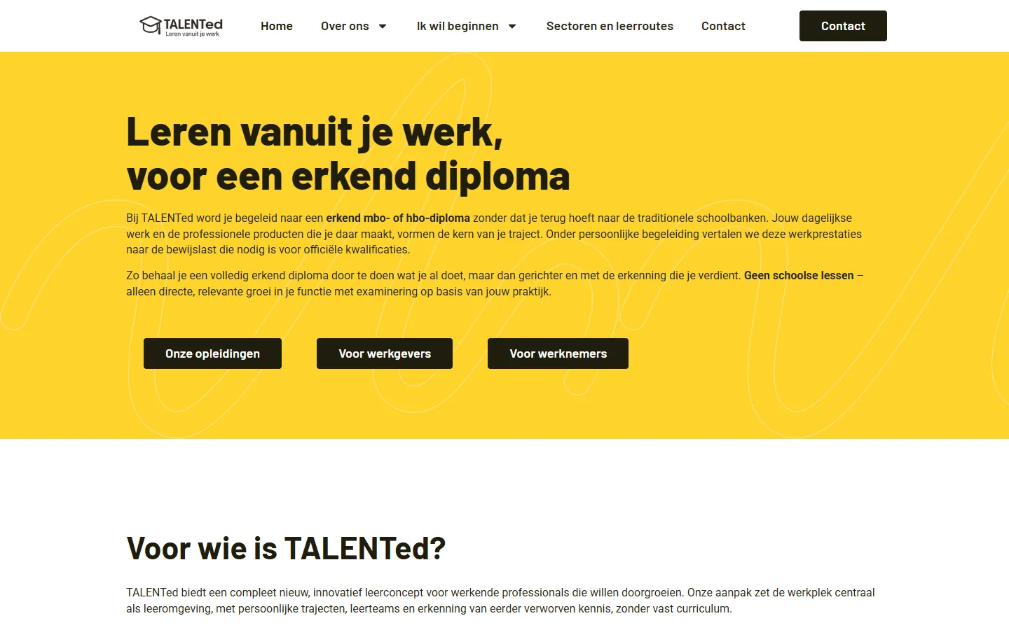 Screenshot van Talented Opleidingen — talentedopleidingen.nl
